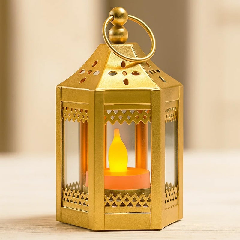 Vela Lanterns Mini Small 4.5 Inch Metal Moroccan Lantern Decorative Candle Tealight Holder for Centerpieces, Home Decor, Weddings, Gold, Set of 6 - Image 1